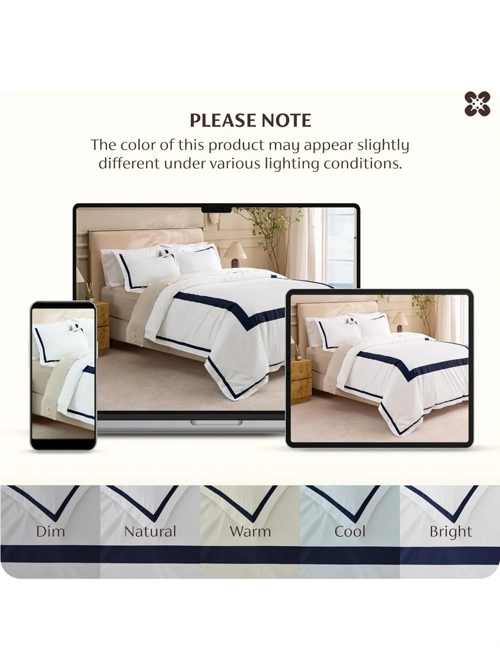 NEW Bedsure PureWoven 100% Cotton Percale Duvet Cover King, Navy Blue Frame